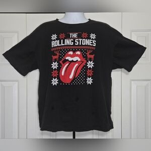 The Rolling Stones Christmas T-Shirt Men's Large Black Ugly Sweater Style 2023
